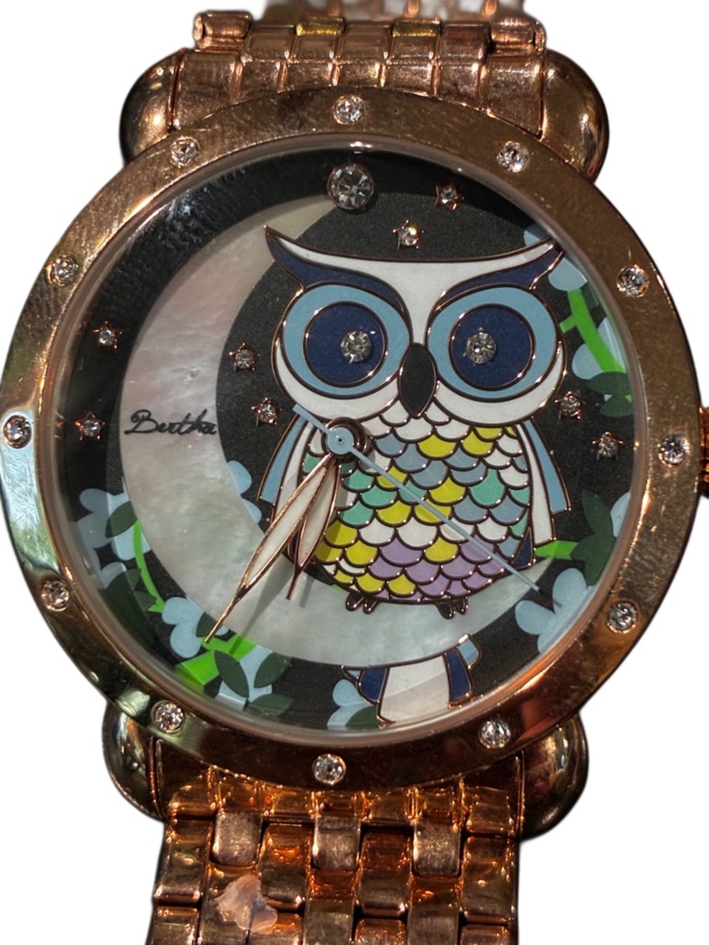Rose Gold Owl Dial Women's Watch - Crystal Accents